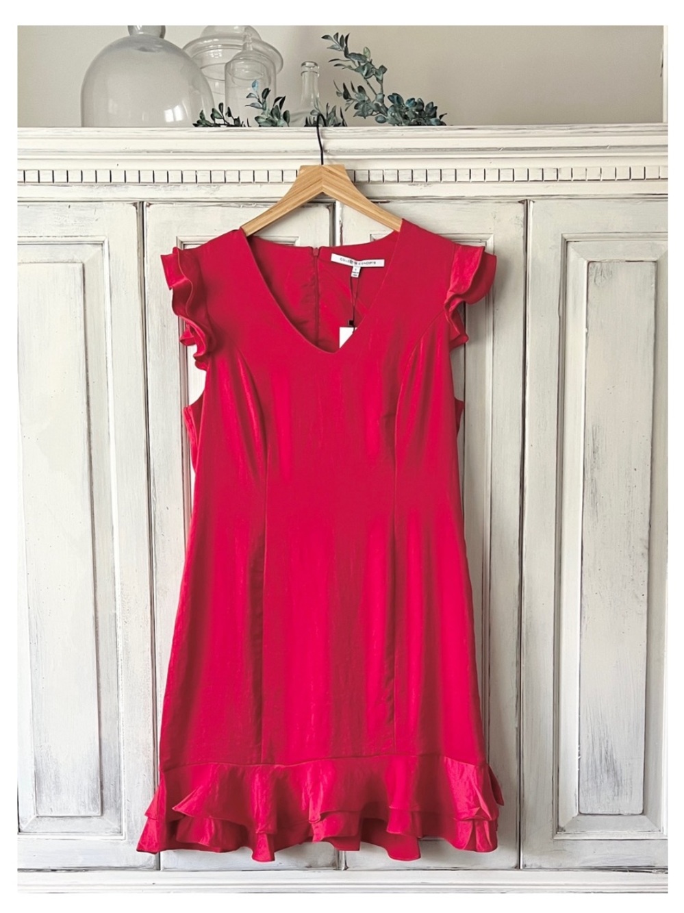 NWT COLLECTIVE CONCEPTS Ruffle Sleeve and Hem Mini Dress in Lipstick Red LARGE